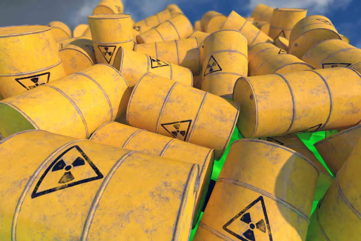 Old barrels with radioactive waste. Background. 3D render